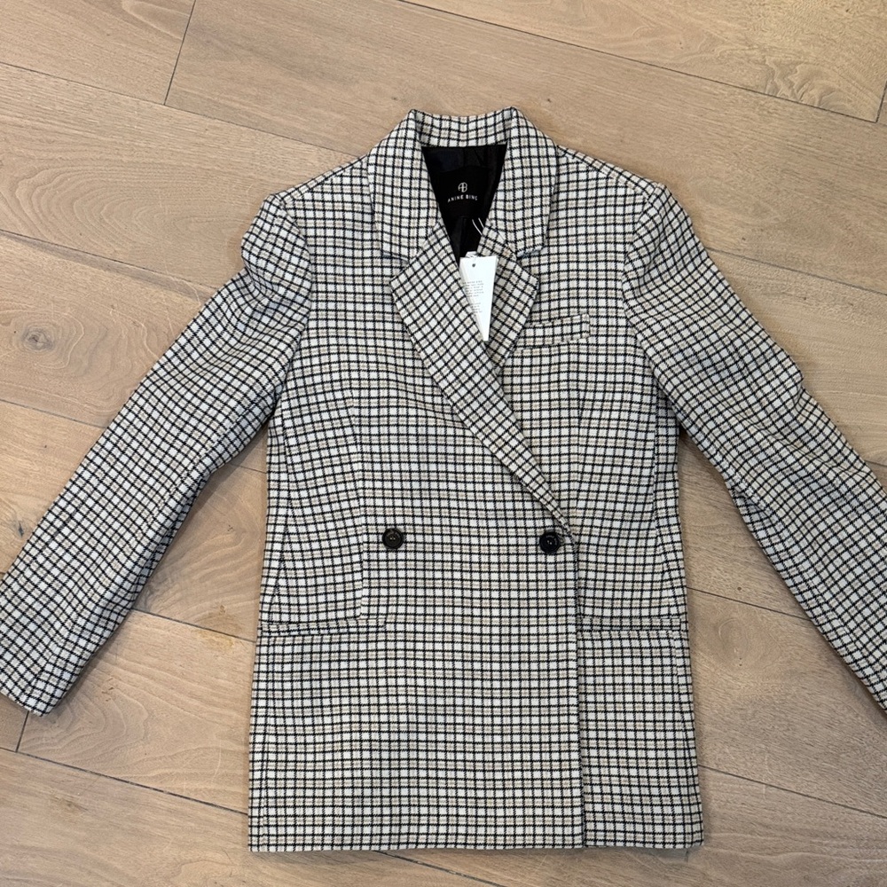 Anine Bing Monochrome Check Blazer-New With Tags